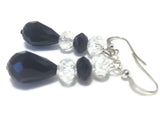 Clear Black Crystal Sterling Silver  Earrings, Bridal Wedding Jewelry