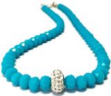 Handmade Blue Crystal Necklace for Women with Shiny Rhinestone Accent