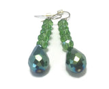 Green Crystal Sterling Silver Earrings, Bridal Wedding Jewelry