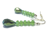 Green Crystal Sterling Silver Earrings, Bridal Wedding Jewelry