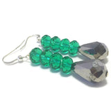 Green Gray Crystal Sterling Silver Earrings, Bridal Wedding Jewelry