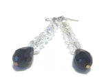 Long Clear Crystal Black Sterling Silver Earrings, Bridal Wedding