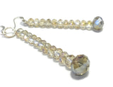 Long Champagne Crystal Sterling Silver Earrings, Bridal Wedding Jewelry