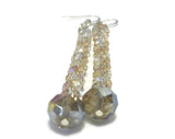 Long Champagne Crystal Sterling Silver Earrings, Bridal Wedding Jewelry