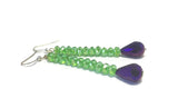 Long Purple Green Crystal Sterling Silver Earrings, Bridal Wedding Jewelry