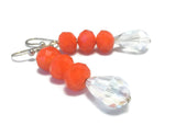 Orange Crystal Sterling Silver Earrings, Bridal Wedding Jewelry