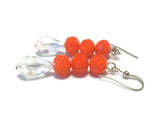 Orange Crystal Sterling Silver Earrings, Bridal Wedding Jewelry