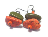Orange Green Crystal Sterling Silver Earrings,