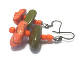 Orange Green Crystal Sterling Silver Earrings,