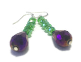 Purple Green Crystal Sterling Silver Earrings, Bridal Wedding Jewelry