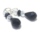 Clear Black Crystal Sterling Silver  Earrings, Bridal Wedding Jewelry