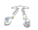 Long Clear Crystal Pearl Sterling Silver Earrings, Bridal Wedding Jewelry