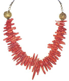 Red Coral Clustered Brass Chain Necklace