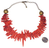 Red Coral Clustered Brass Chain Necklace