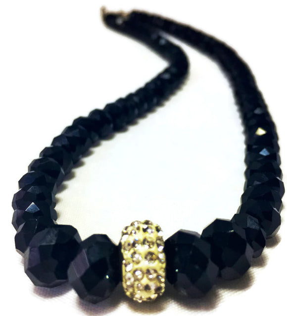 Handmade Crystal Black Necklace for Women with Shiny Rhinestone Accent