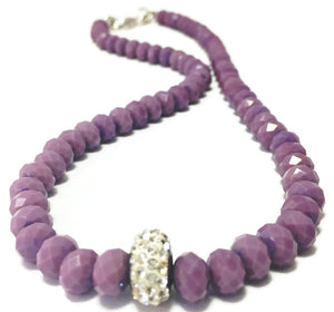 Handmade Crystal Lavender Necklace for Women with Shiny Rhinestone Accent