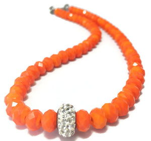 Handmade Orange Crystal Necklace for Women with Shiny Rhinestone Accent
