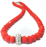 Handmade Red Orange Crystal Necklace for Women with Shiny Rhinestone Accent