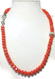 Handmade Red Orange Crystal Necklace for Women with Shiny Rhinestone Accent