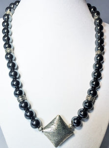 Hematite Silver Focal Pendant Necklace