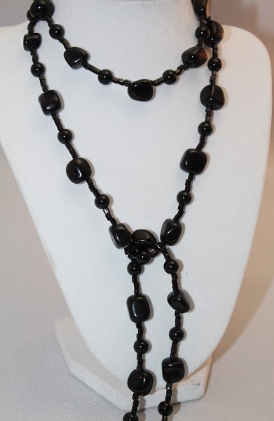 Long Blackstone Lariat Necklace
