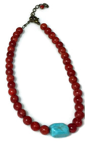 Red Coral Turquoise Choker Necklace