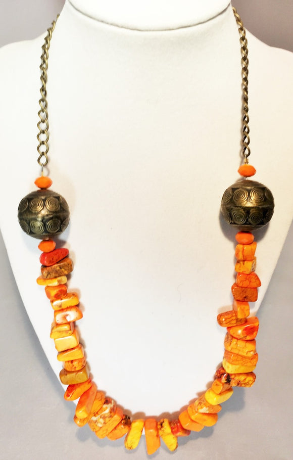 Orange Multi-Color Gemstone Chain Necklace