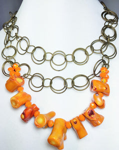 Orange Coral Branch Large Chain Necklace