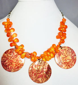 Orange Coral Multi-Pendant Gemstone Necklace