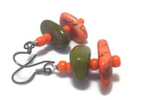Orange Green Crystal Sterling Silver Earrings,