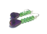 Purple Green Crystal Sterling Silver Earrings, Bridal Wedding Jewelry