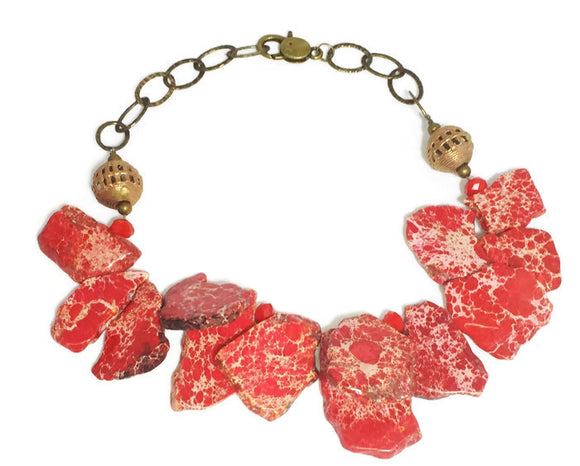 Clustered Red Jasper Necklace with Brass Chain